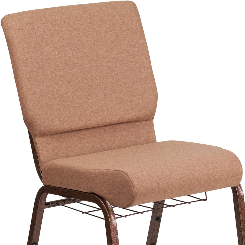 SINGLEWAVE Series 18.5''W Church Chair in Caramel Fabric with Cup Book Rack - Copper Vein Frame