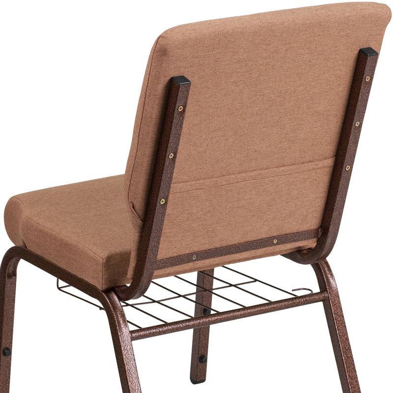 SINGLEWAVE Series 18.5''W Church Chair in Caramel Fabric with Cup Book Rack - Copper Vein Frame