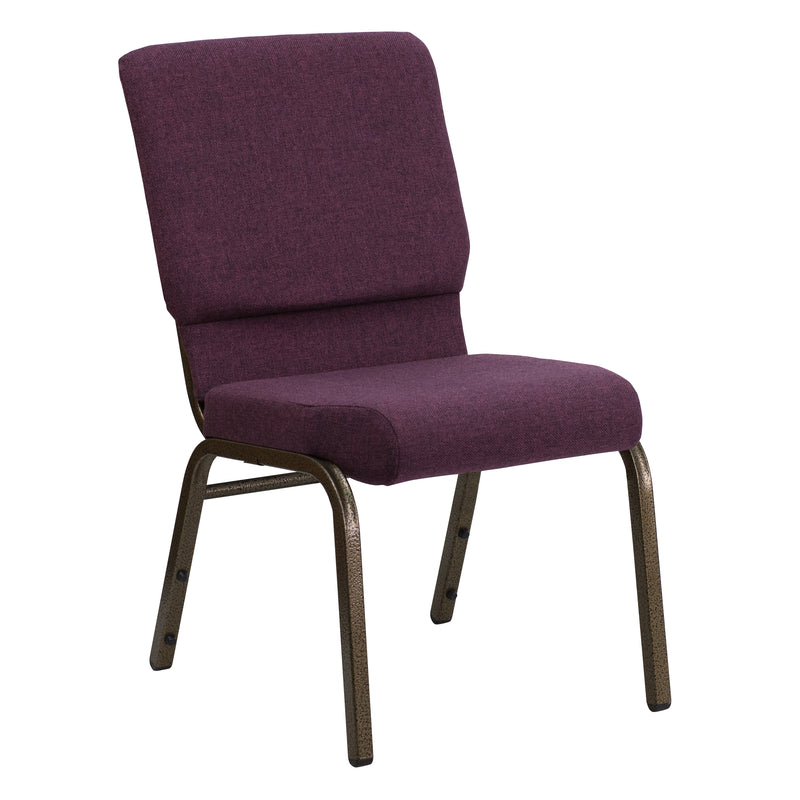 SINGLEWAVE Series 18.5''W Stacking Church Chair in Plum Fabric - Gold Vein Frame