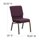 SINGLEWAVE Series 18.5''W Stacking Church Chair in Plum Fabric - Gold Vein Frame