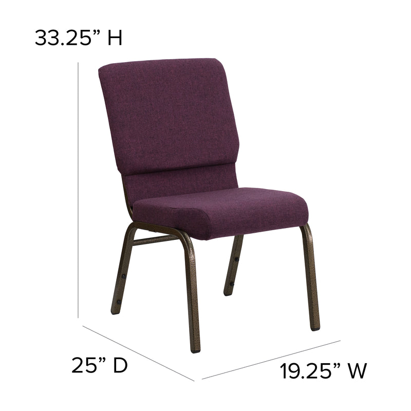 SINGLEWAVE Series 18.5''W Stacking Church Chair in Plum Fabric - Gold Vein Frame