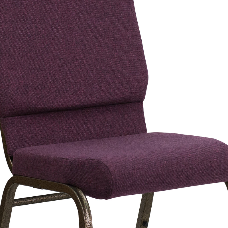 SINGLEWAVE Series 18.5''W Stacking Church Chair in Plum Fabric - Gold Vein Frame