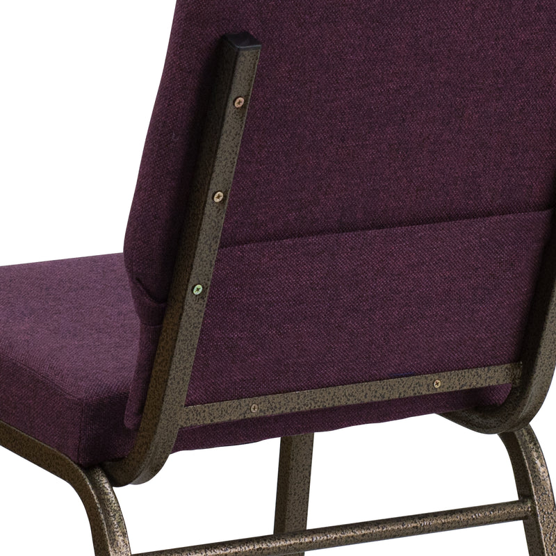 SINGLEWAVE Series 18.5''W Stacking Church Chair in Plum Fabric - Gold Vein Frame