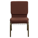 SINGLEWAVE Series 18.5''W Church Chair in Brown Fabric with Cup Book Rack - Gold Vein Frame