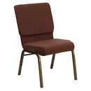 SINGLEWAVE Series 18.5''W Stacking Church Chair in Brown Fabric - Gold Vein Frame