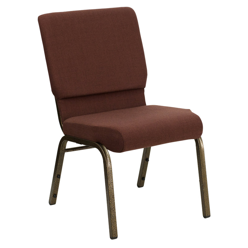 SINGLEWAVE Series 18.5''W Stacking Church Chair in Brown Fabric - Gold Vein Frame