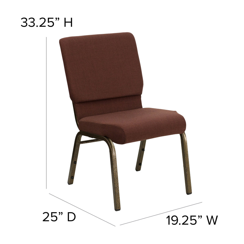 SINGLEWAVE Series 18.5''W Stacking Church Chair in Brown Fabric - Gold Vein Frame