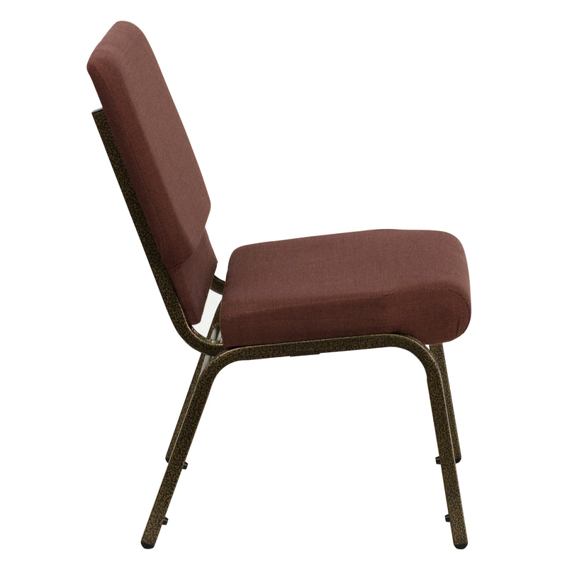 SINGLEWAVE Series 18.5''W Stacking Church Chair in Brown Fabric - Gold Vein Frame