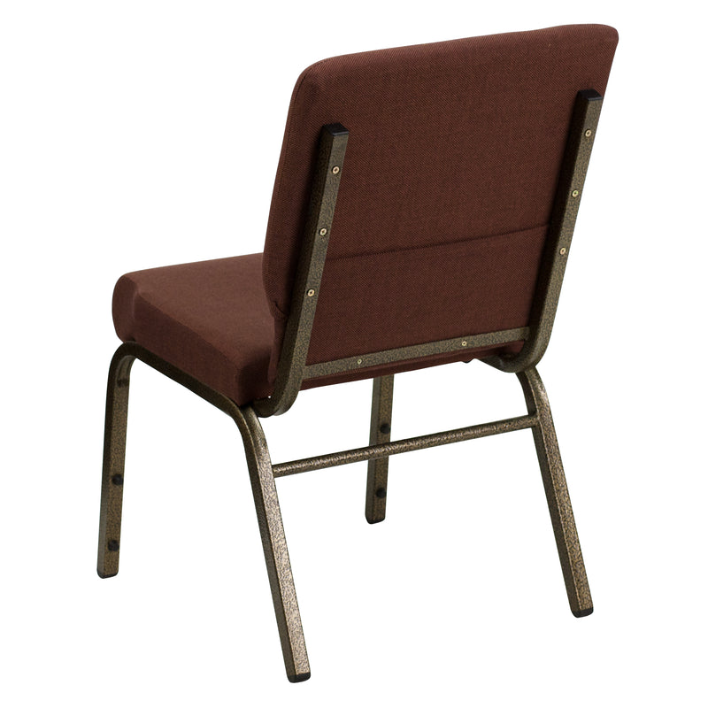 SINGLEWAVE Series 18.5''W Stacking Church Chair in Brown Fabric - Gold Vein Frame