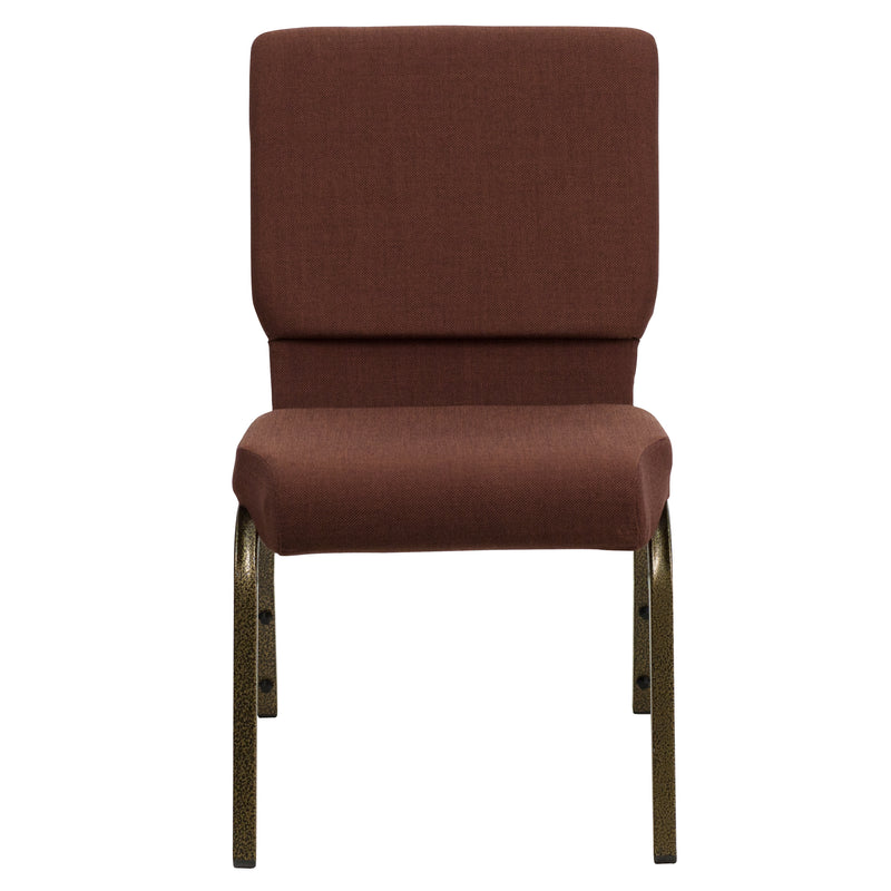 SINGLEWAVE Series 18.5''W Stacking Church Chair in Brown Fabric - Gold Vein Frame