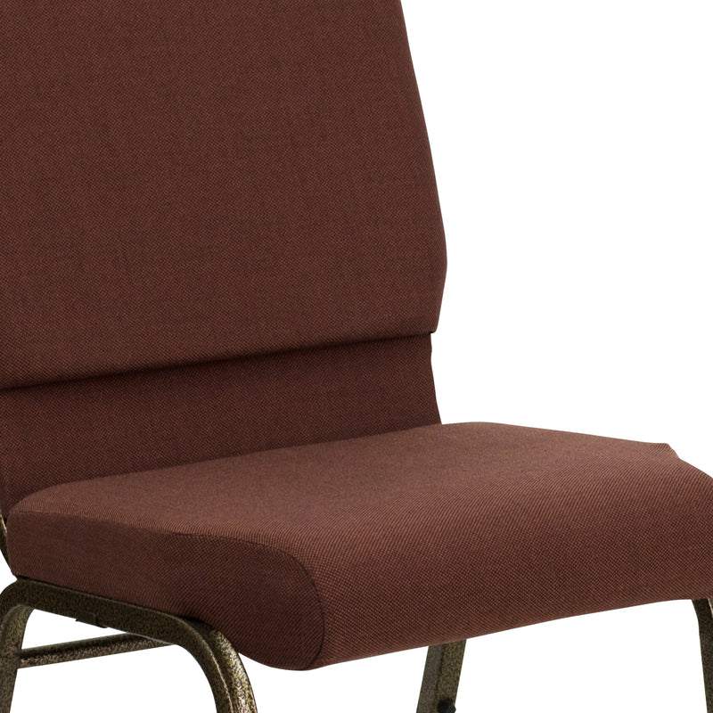 SINGLEWAVE Series 18.5''W Stacking Church Chair in Brown Fabric - Gold Vein Frame