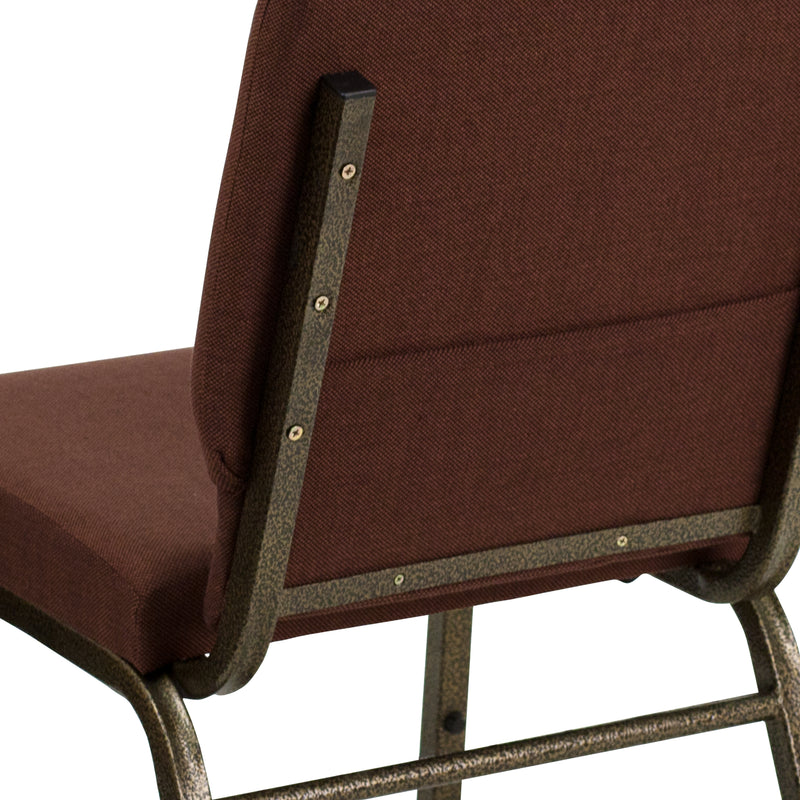 SINGLEWAVE Series 18.5''W Stacking Church Chair in Brown Fabric - Gold Vein Frame