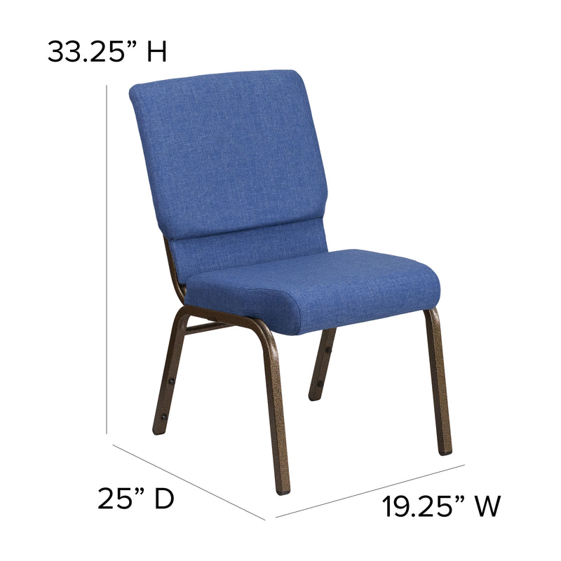 SINGLEWAVE Series 18.5''W Stacking Church Chair in Blue Fabric - Gold Vein Frame