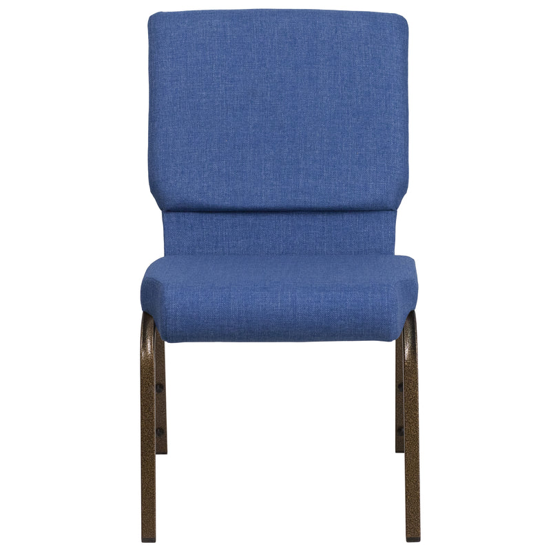 SINGLEWAVE Series 18.5''W Stacking Church Chair in Blue Fabric - Gold Vein Frame