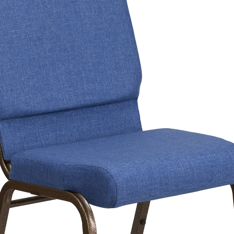 SINGLEWAVE Series 18.5''W Stacking Church Chair in Blue Fabric - Gold Vein Frame