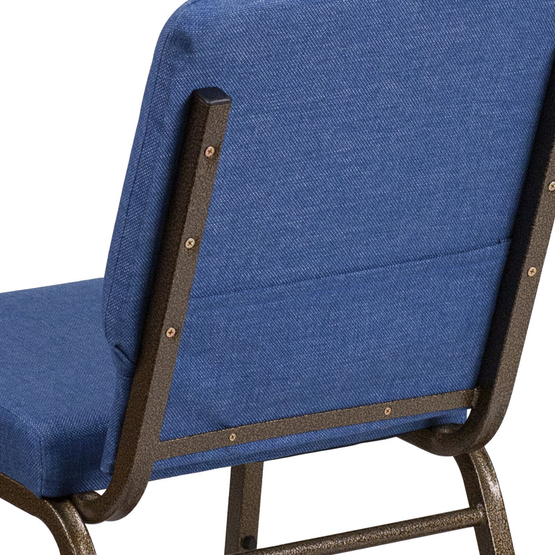 SINGLEWAVE Series 18.5''W Stacking Church Chair in Blue Fabric - Gold Vein Frame