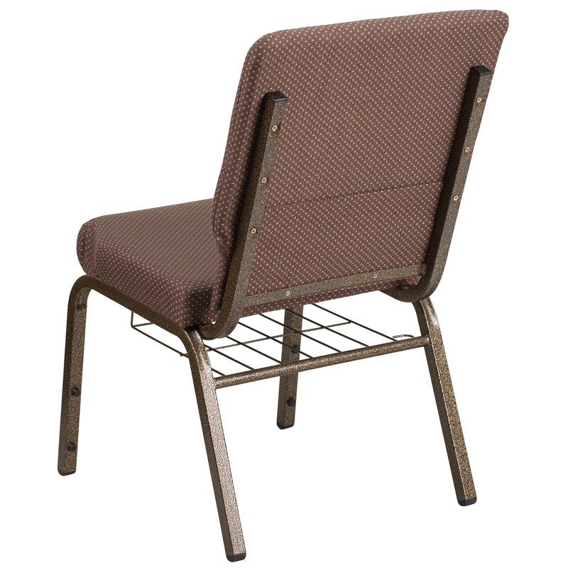 SINGLEWAVE Series 18.5''W Church Chair in Brown Dot Fabric with Book Rack - Gold Vein Frame