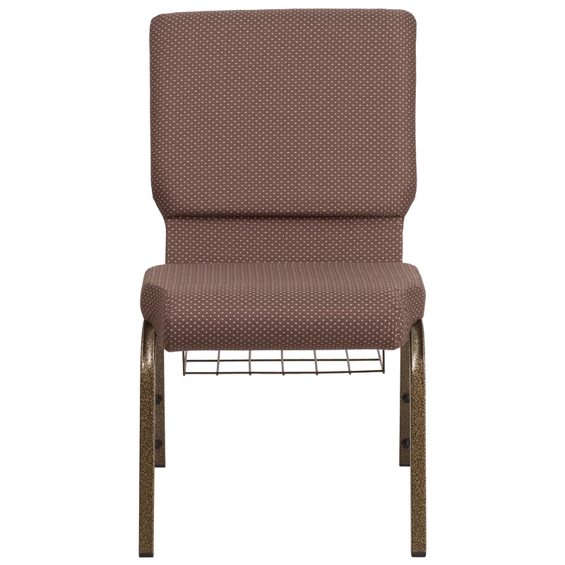 SINGLEWAVE Series 18.5''W Church Chair in Brown Dot Fabric with Book Rack - Gold Vein Frame