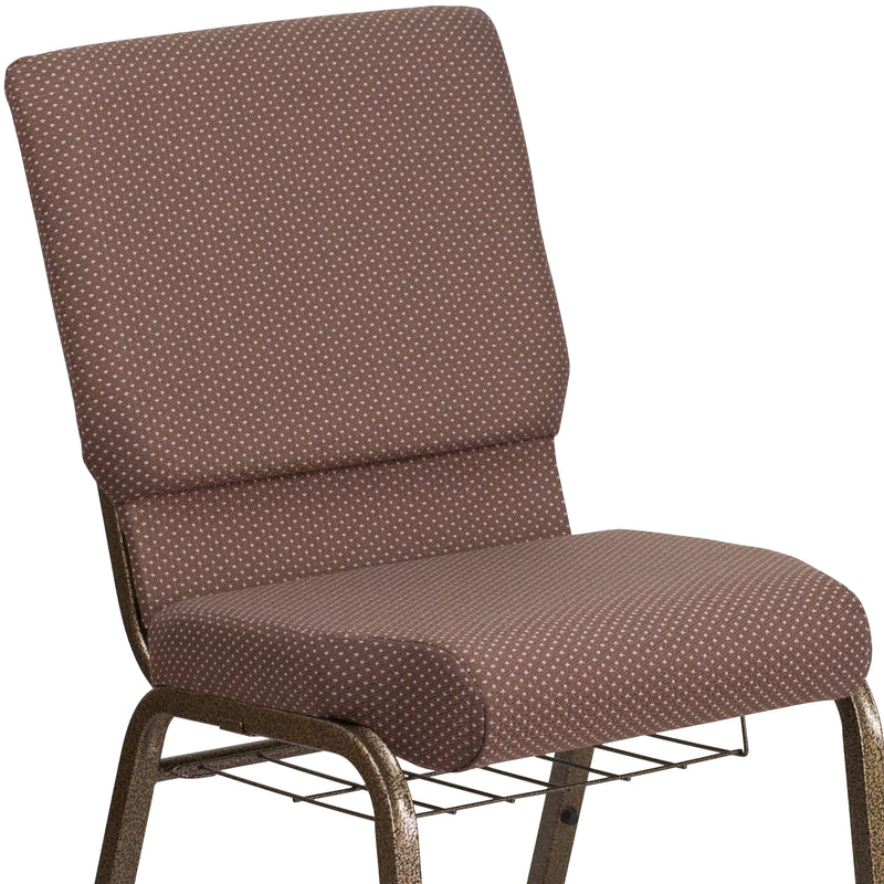 SINGLEWAVE Series 18.5''W Church Chair in Brown Dot Fabric with Book Rack - Gold Vein Frame