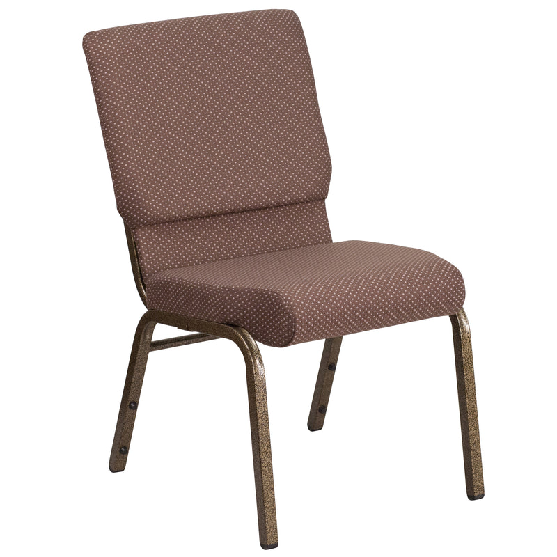 SINGLEWAVE Series 18.5''W Stacking Church Chair in Brown Dot Fabric - Gold Vein Frame