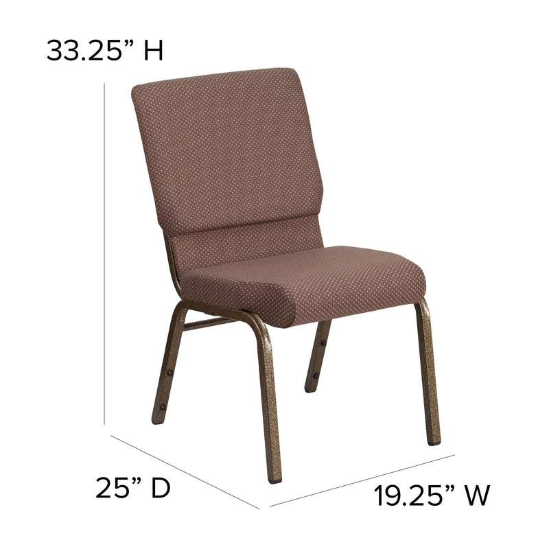 SINGLEWAVE Series 18.5''W Stacking Church Chair in Brown Dot Fabric - Gold Vein Frame