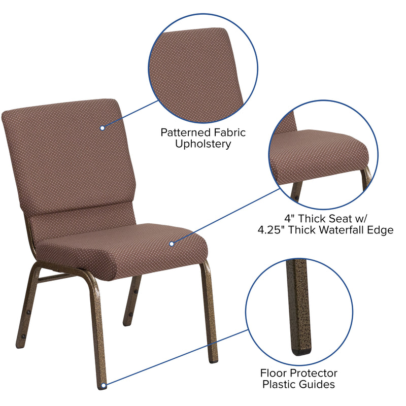 SINGLEWAVE Series 18.5''W Stacking Church Chair in Brown Dot Fabric - Gold Vein Frame