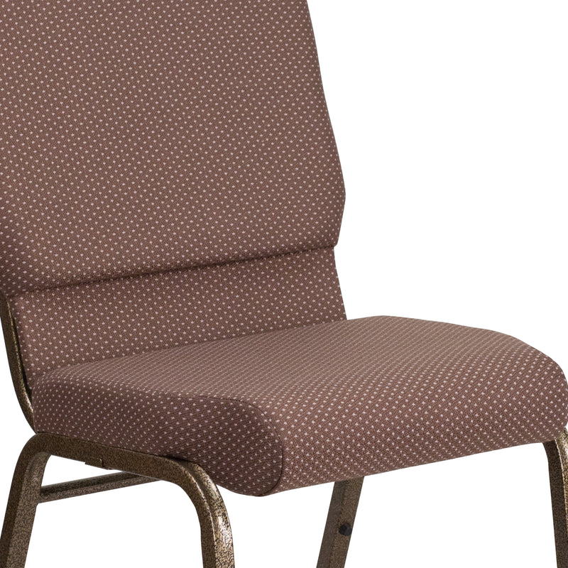 SINGLEWAVE Series 18.5''W Stacking Church Chair in Brown Dot Fabric - Gold Vein Frame