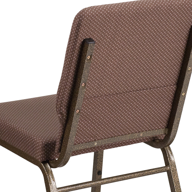 SINGLEWAVE Series 18.5''W Stacking Church Chair in Brown Dot Fabric - Gold Vein Frame