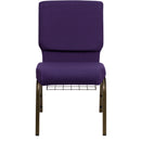 SINGLEWAVE Series 18.5''W Church Chair in Royal Purple Fabric with Cup Book Rack - Gold Vein Frame