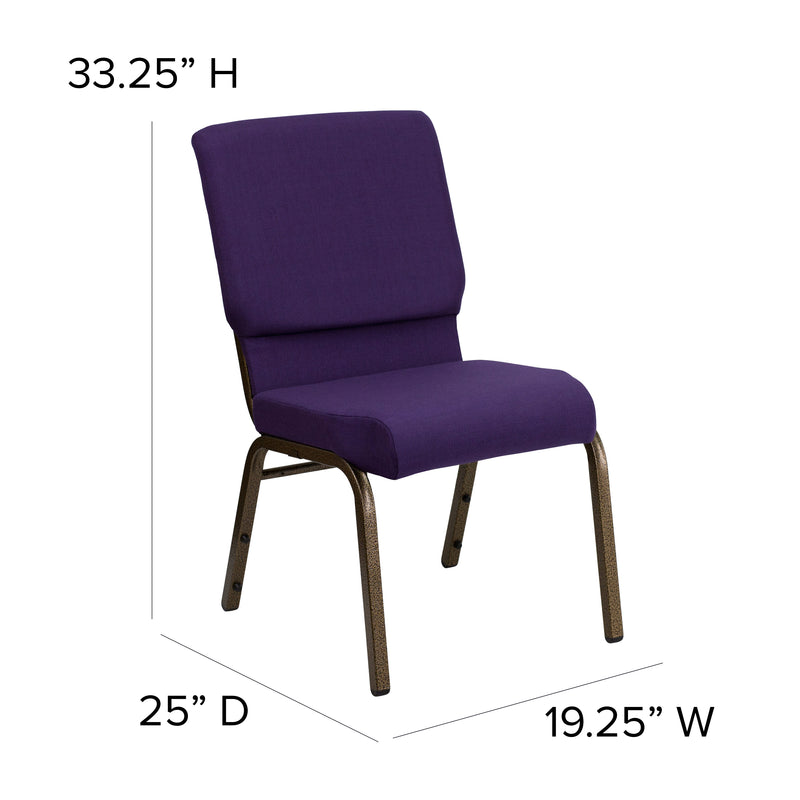 SINGLEWAVE Series 18.5''W Stacking Church Chair in Royal Purple Fabric - Gold Vein Frame