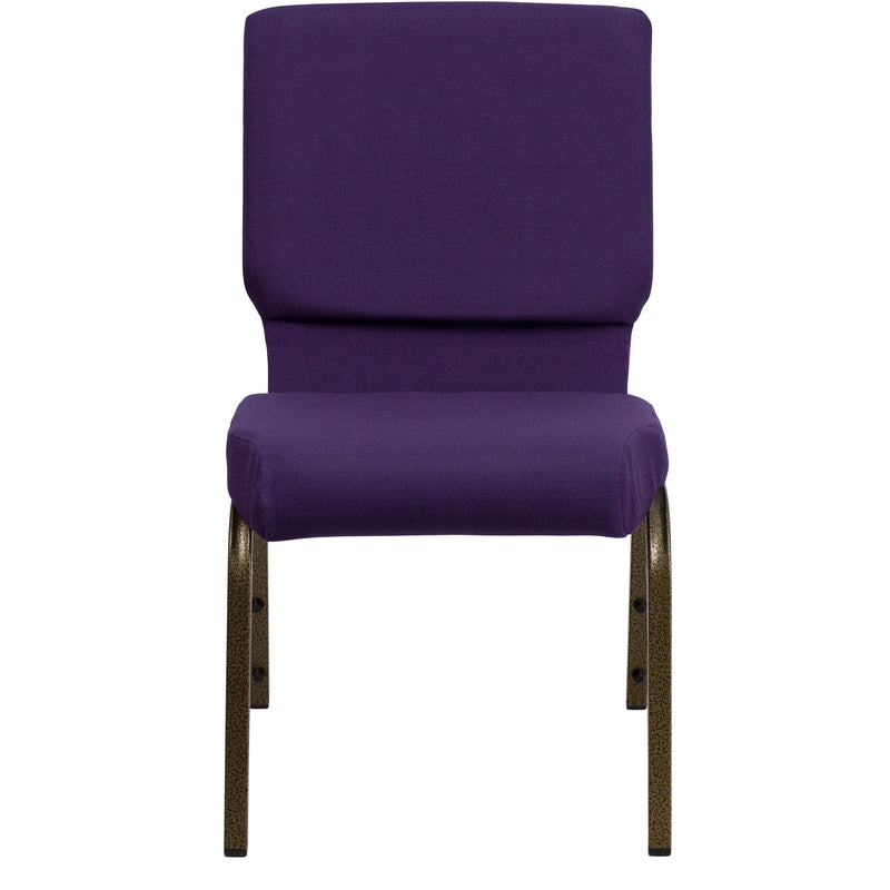 SINGLEWAVE Series 18.5''W Stacking Church Chair in Royal Purple Fabric - Gold Vein Frame