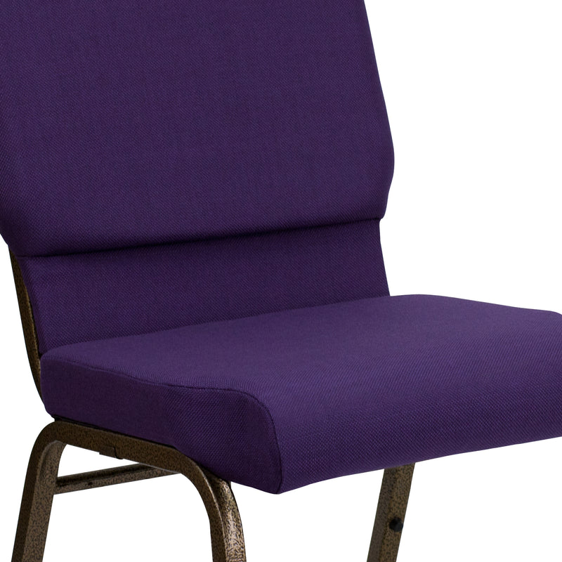 SINGLEWAVE Series 18.5''W Stacking Church Chair in Royal Purple Fabric - Gold Vein Frame