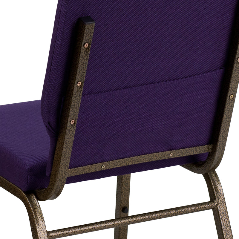 SINGLEWAVE Series 18.5''W Stacking Church Chair in Royal Purple Fabric - Gold Vein Frame