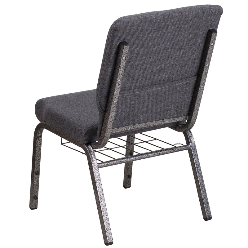 SINGLEWAVE Series 18.5''W Church Chair in Dark Gray Fabric with Book Rack - Silver Vein Frame