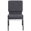 SINGLEWAVE Series 18.5''W Church Chair in Dark Gray Fabric with Book Rack - Silver Vein Frame