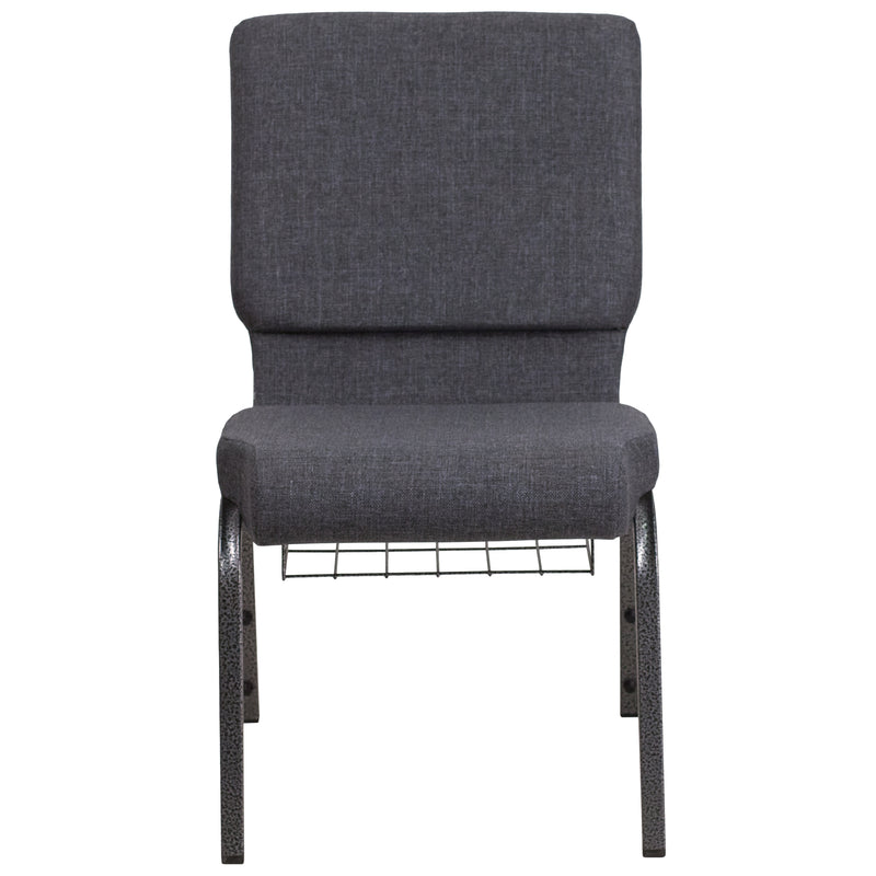 SINGLEWAVE Series 18.5''W Church Chair in Dark Gray Fabric with Book Rack - Silver Vein Frame