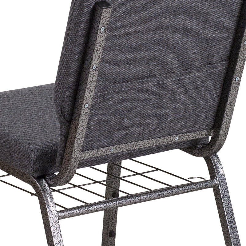 SINGLEWAVE Series 18.5''W Church Chair in Dark Gray Fabric with Book Rack - Silver Vein Frame