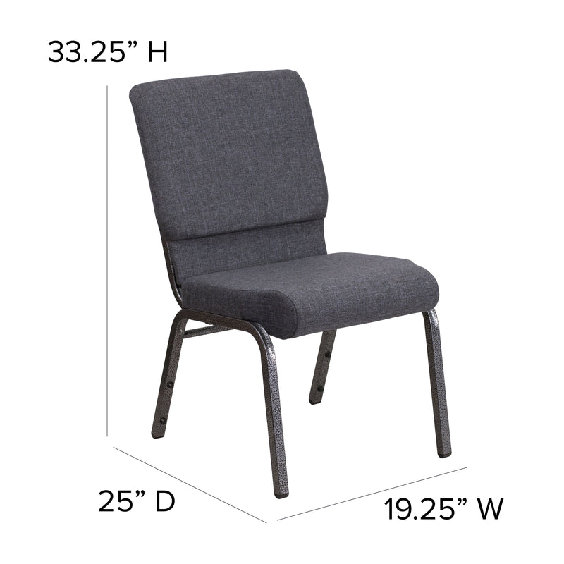 SINGLEWAVE Series 18.5''W Stacking Church Chair in Dark Gray Fabric - Silver Vein Frame