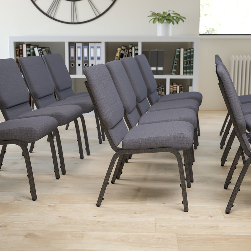 SINGLEWAVE Series 18.5''W Stacking Church Chair in Dark Gray Fabric - Silver Vein Frame