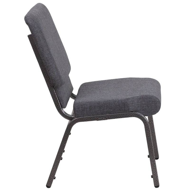 SINGLEWAVE Series 18.5''W Stacking Church Chair in Dark Gray Fabric - Silver Vein Frame