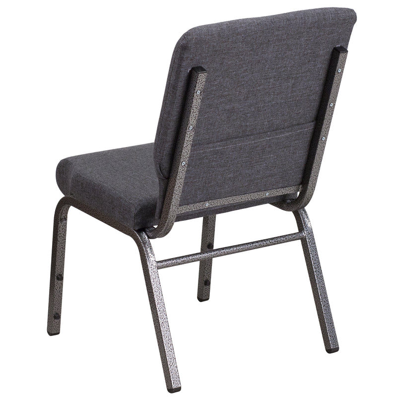 SINGLEWAVE Series 18.5''W Stacking Church Chair in Dark Gray Fabric - Silver Vein Frame