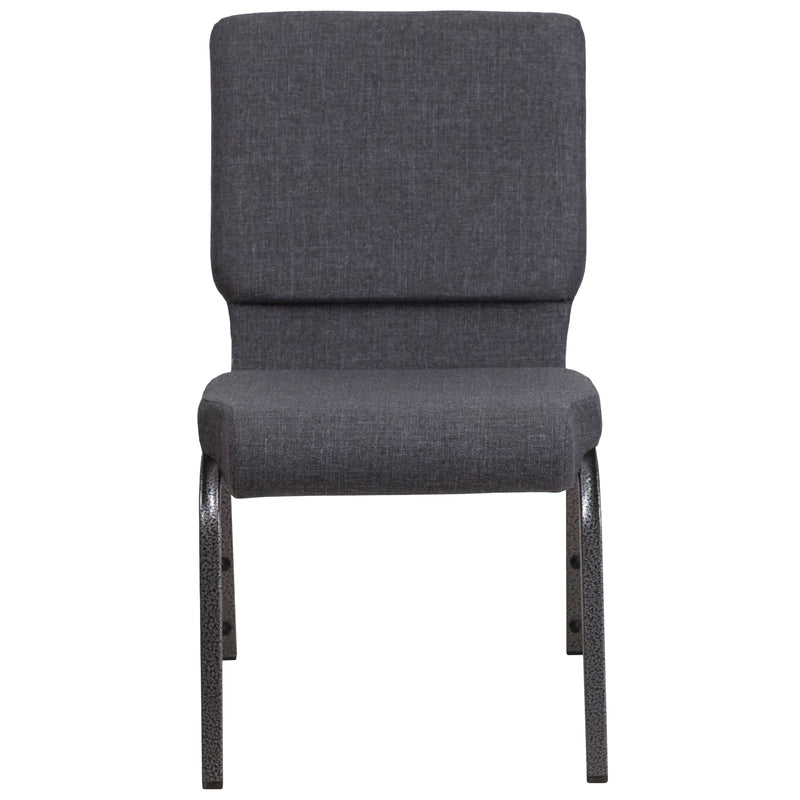 SINGLEWAVE Series 18.5''W Stacking Church Chair in Dark Gray Fabric - Silver Vein Frame