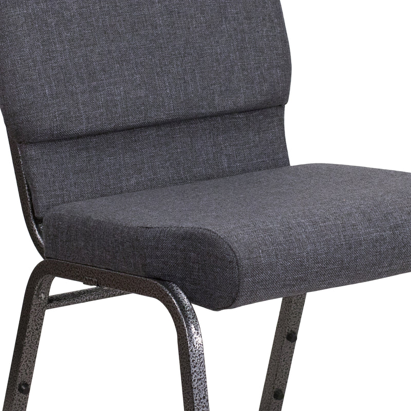 SINGLEWAVE Series 18.5''W Stacking Church Chair in Dark Gray Fabric - Silver Vein Frame