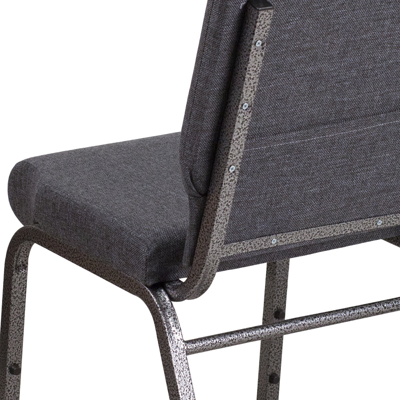 SINGLEWAVE Series 18.5''W Stacking Church Chair in Dark Gray Fabric - Silver Vein Frame