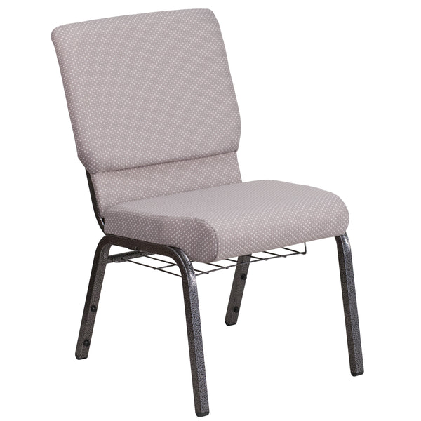 SINGLEWAVE Series 18.5''W Church Chair in Gray Dot Fabric with Book Rack - Silver Vein Frame