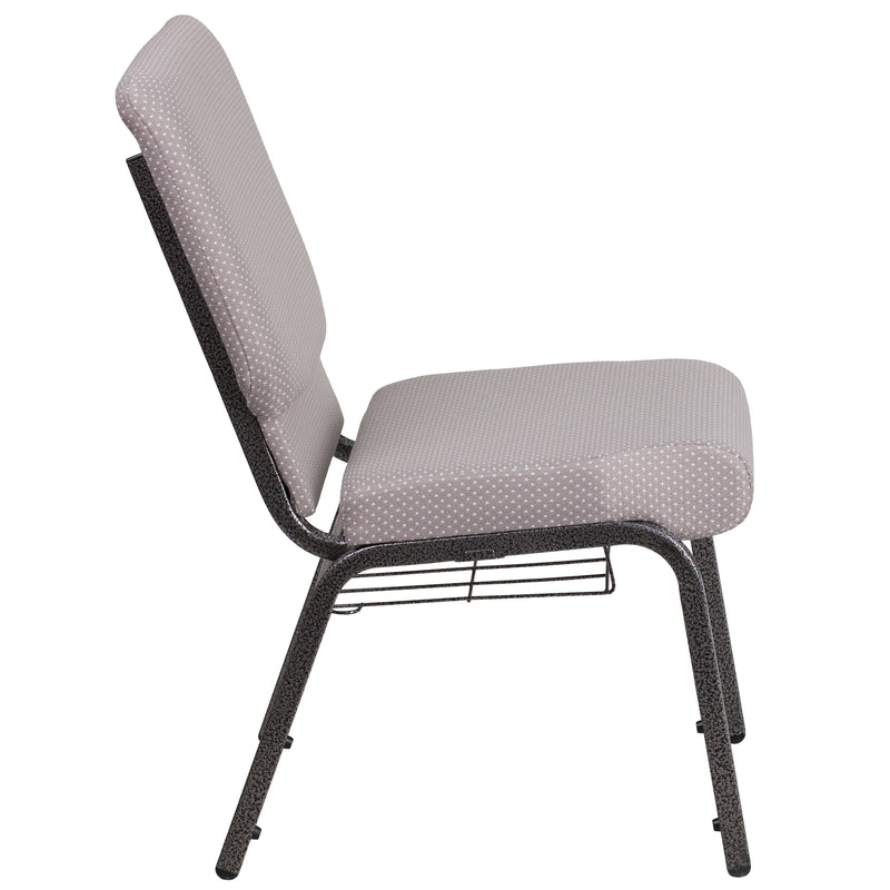 SINGLEWAVE Series 18.5''W Church Chair in Gray Dot Fabric with Book Rack - Silver Vein Frame