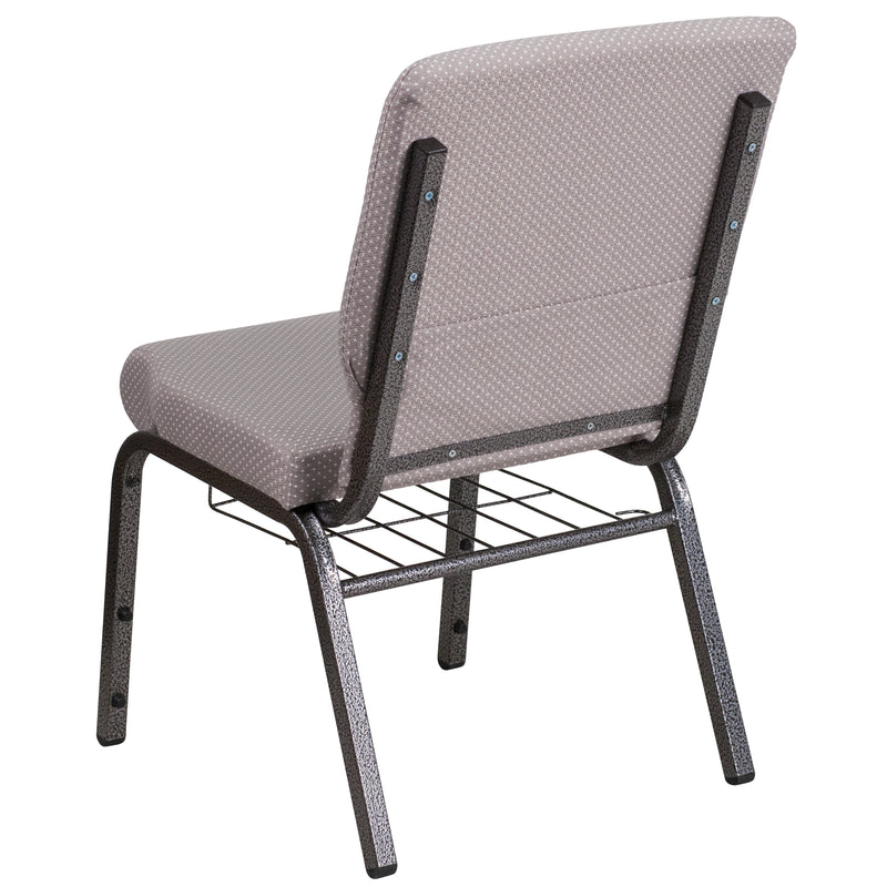 SINGLEWAVE Series 18.5''W Church Chair in Gray Dot Fabric with Book Rack - Silver Vein Frame