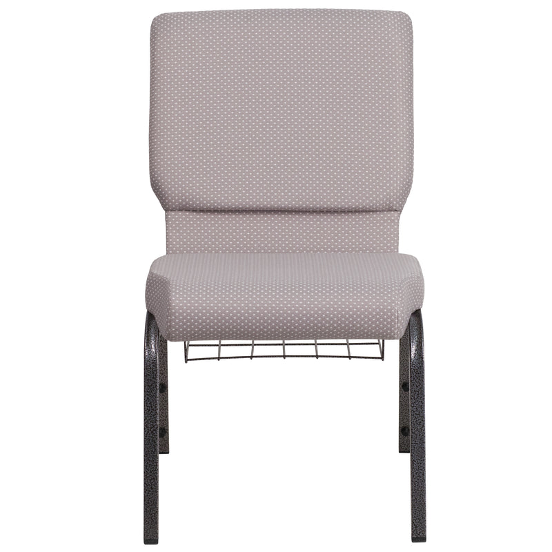 SINGLEWAVE Series 18.5''W Church Chair in Gray Dot Fabric with Book Rack - Silver Vein Frame