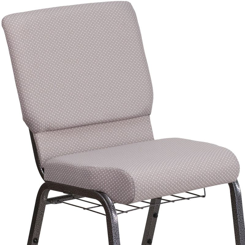 SINGLEWAVE Series 18.5''W Church Chair in Gray Dot Fabric with Book Rack - Silver Vein Frame