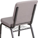 SINGLEWAVE Series 18.5''W Church Chair in Gray Dot Fabric with Book Rack - Silver Vein Frame